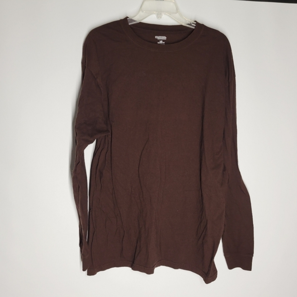 Stafford Classic Fit Brown Long Sleeve Tee Crew Neck